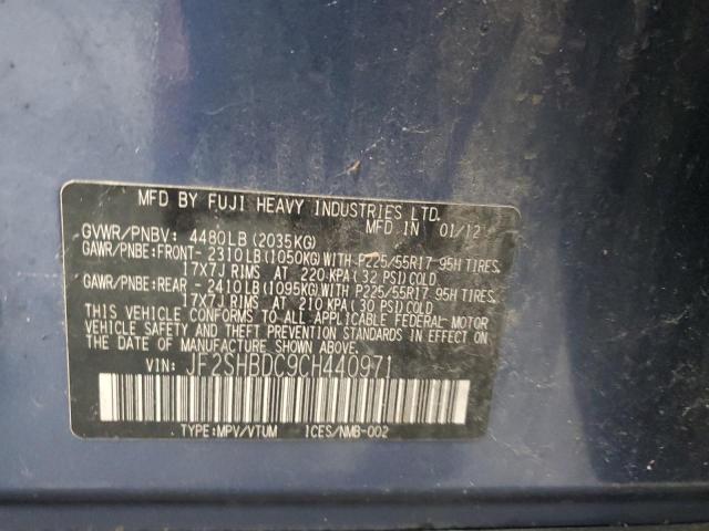 JF2SHBDC9CH440971 - 2012 SUBARU FORESTER 2.5X PREMIUM BLUE photo 12