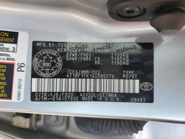 4T1BF1FK1GU595770 - 2016 TOYOTA CAMRY LE SILVER photo 12