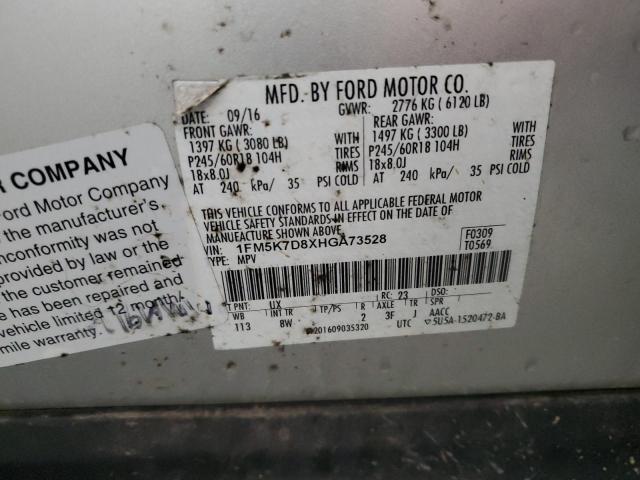 1FM5K7D8XHGA73528 - 2017 FORD EXPLORER XLT Silber Foto 13