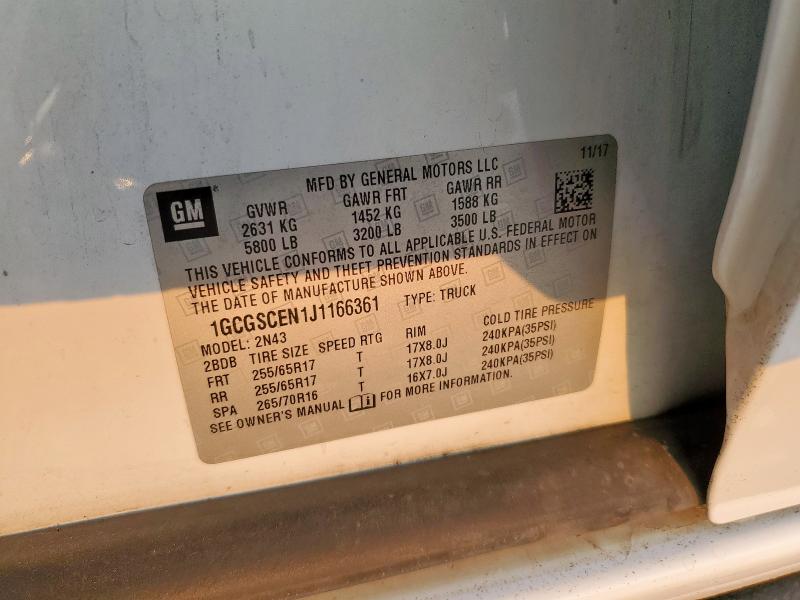 1GCGSCEN1J1166361 - 2018 CHEVROLET COLORADO LT WHITE photo 12