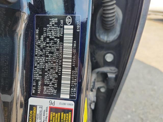 4T4BF1FK1CR260623 - 2012 TOYOTA CAMRY BASE BLACK photo 12