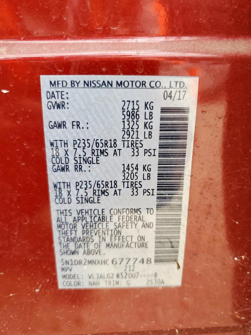 5N1DR2MNXHC677748 - 2017 NISSAN PATHFINDER S RED photo 13