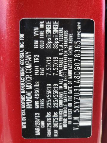 5XYZU3LA8DG078365 - 2013 HYUNDAI SANTA FE S RED photo 13