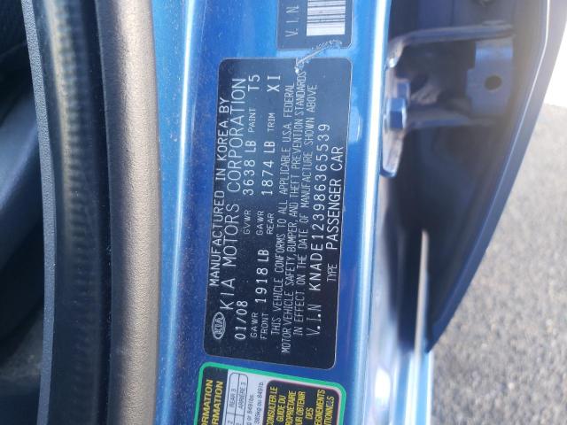 KNADE123986365539 - 2008 KIA RIO BASE BLUE photo 12