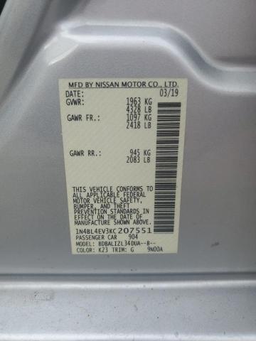 1N4BL4EV3KC207551 - 2019 NISSAN ALTIMA SL Күміс фото 12