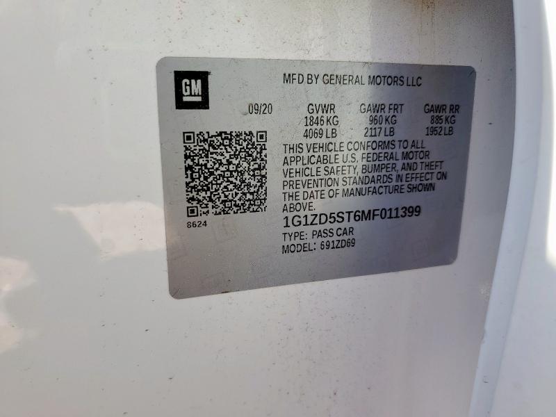 1G1ZD5ST6MF011399 - 2021 CHEVROLET MALIBU LT WHITE photo 12