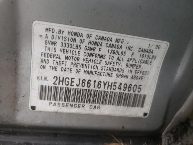 2HGEJ6616YH549605 - 2000 HONDA CIVIC BASE ვერცხლისფერი ფოტო 12