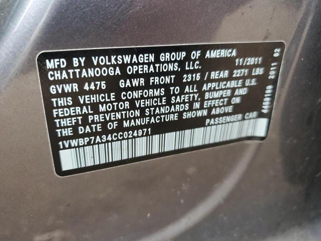 1VWBP7A34CC024971 - 2012 VOLKSWAGEN PASSAT SE SILVER photo 12