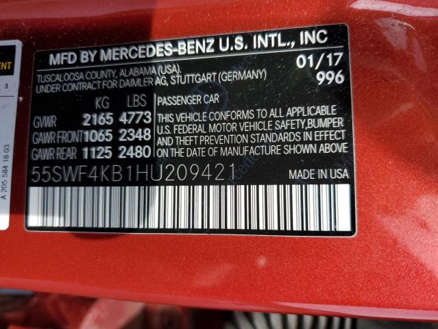 55SWF4KB1HU209421 - 2017 MERCEDES-BENZ C 300 4MATIC RED photo 13