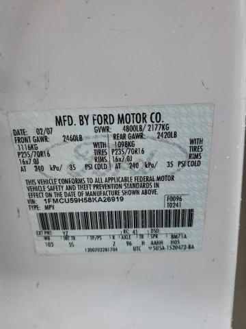 1FMCU59H58KA26919 - 2008 FORD ESCAPE HEV WHITE photo 13