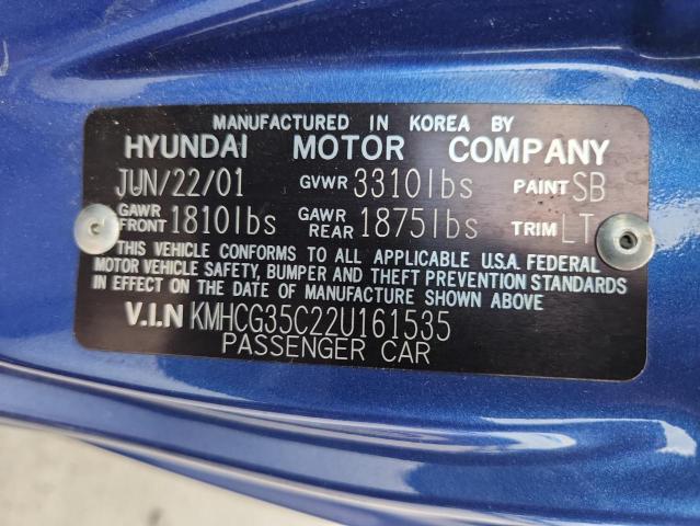 KMHCG35C22U161535 - 2002 HYUNDAI ACCENT GS BLUE photo 13