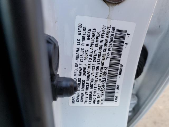 19XZE4F52LE009183 - 2020 HONDA INSIGHT EX WHITE photo 12