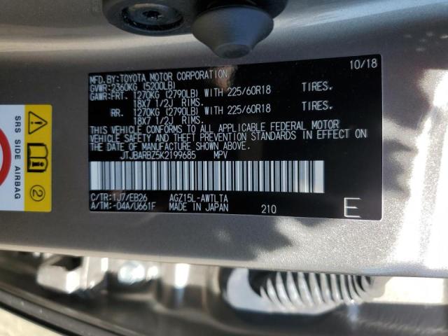 JTJBARBZ5K2199685 - 2019 LEXUS NX 300 BASE Сірий фото 13