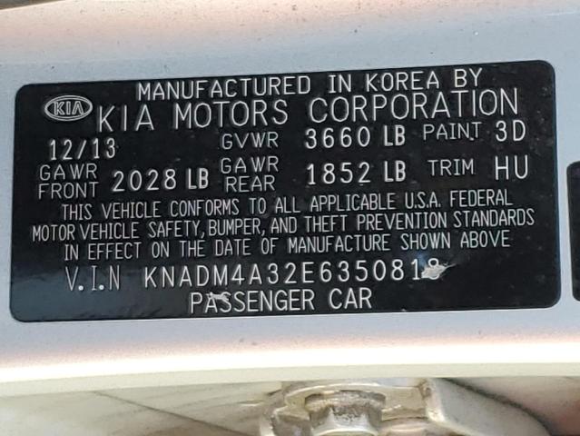 KNADM4A32E6350818 - 2014 KIA RIO LX SILVER photo 12