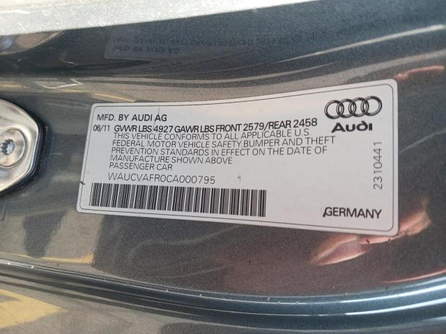 WAUCVAFR0CA000795 - 2012 AUDI S5 PREMIUM PLUS SILVER photo 10