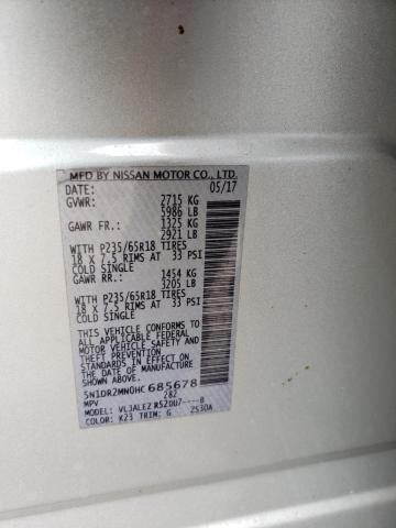 5N1DR2MN0HC685678 - 2017 NISSAN PATHFINDER S SILVER photo 13