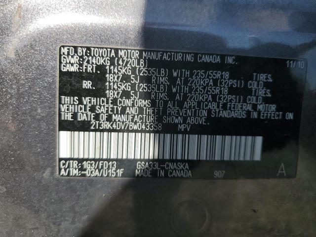 2T3RK4DV7BW043358 - 2011 TOYOTA RAV4 SPORT GRAY photo 12