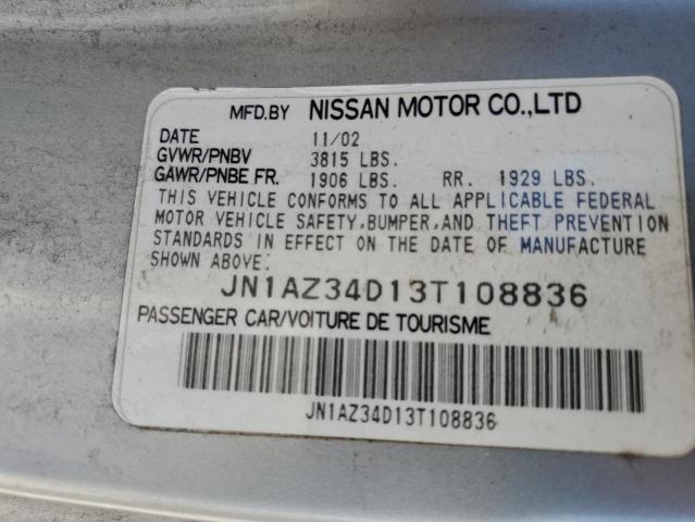 JN1AZ34D13T108836 - 2003 NISSAN 350Z COUPE SILVER photo 12