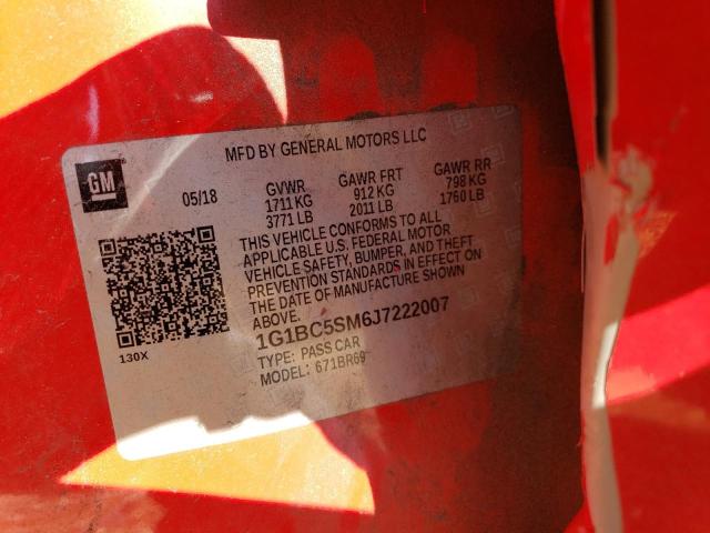 1G1BC5SM6J7222007 - 2018 CHEVROLET CRUZE LS RED photo 12