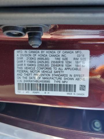 2HKRW1H88JH508985 - 2018 HONDA CR-V EXL BURGUNDY photo 13