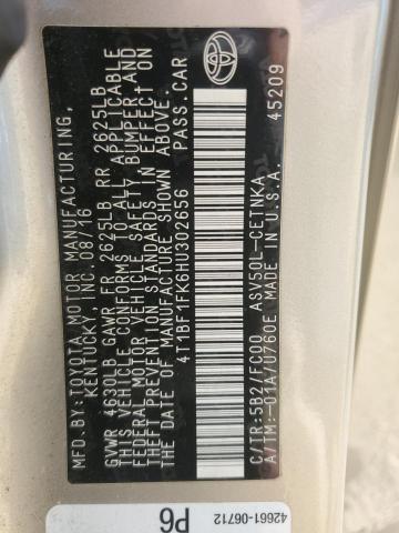 4T1BF1FK6HU302656 - 2017 TOYOTA CAMRY LE CREAM photo 12