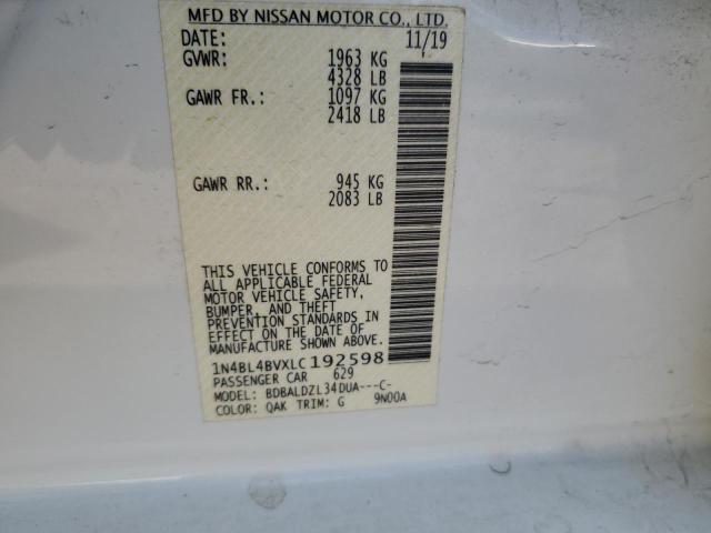 1N4BL4BVXLC192598 - 2020 NISSAN ALTIMA S WHITE photo 12