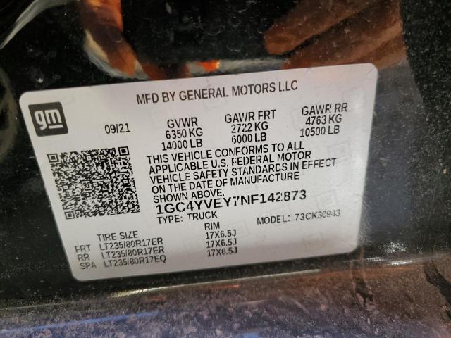 1GC4YVEY7NF142873 - 2022 CHEVROLET SILVERADO K3500 HIGH COUNTRY BLACK photo 10