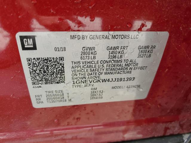 1GNEVGKW4JJ191393 - 2018 CHEVROLET TRAVERSE LT MAROON photo 13