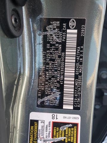 4T1BK1EBXDU014596 - 2013 TOYOTA AVALON BASE Gris photo 12