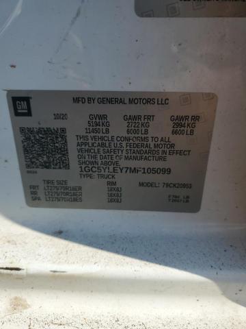 1GC5YLEY7MF105099 - 2021 CHEVROLET SILVERADO K2500 HEAVY DUTY WHITE photo 12