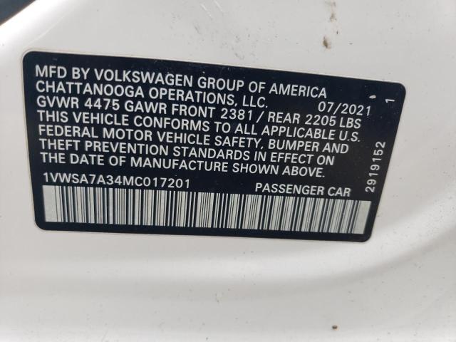 1VWSA7A34MC017201 - 2021 VOLKSWAGEN PASSAT SE WHITE photo 12
