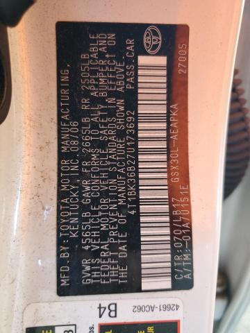 4T1BK36B27U173692 - 2007 TOYOTA AVALON XL WHITE photo 12