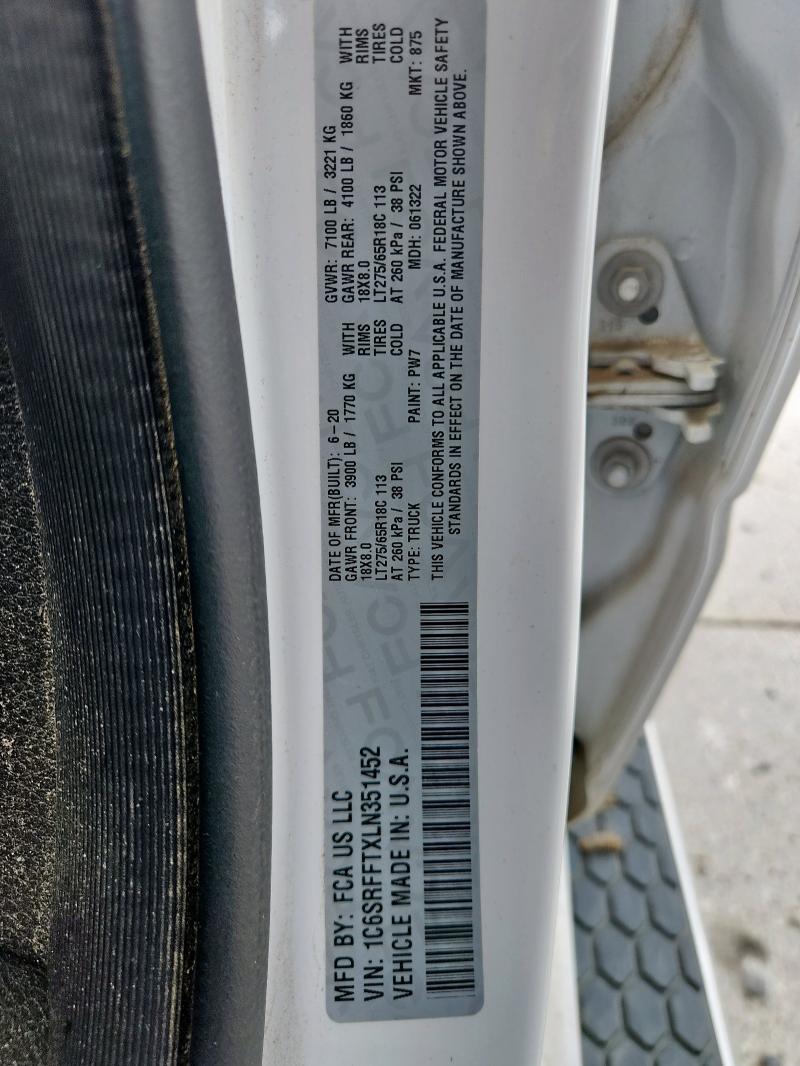 1C6SRFFTXLN351452 - 2020 RAM 1500 BIG HORN/LONE STAR WHITE photo 13