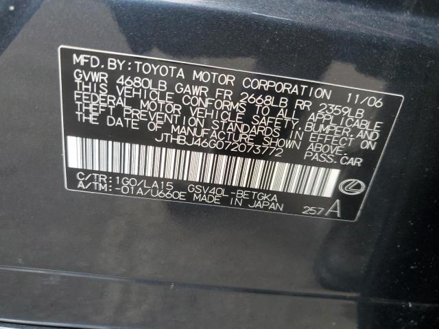 JTHBJ46G072073772 - 2007 LEXUS ES 350 GRAY photo 12