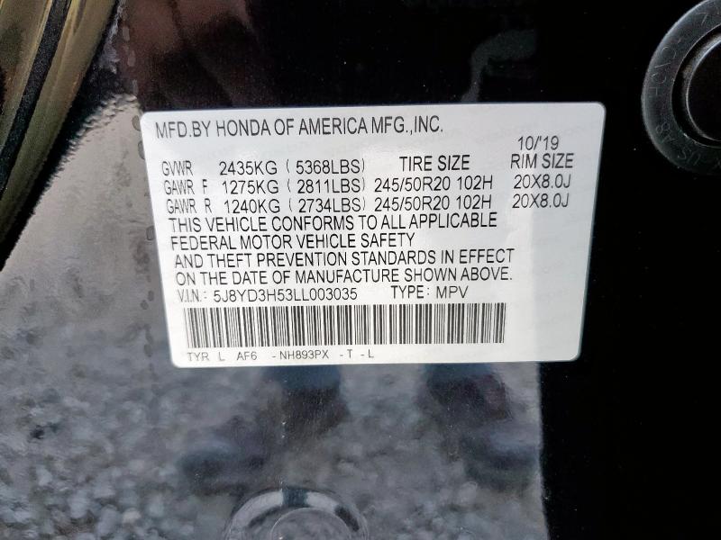 5J8YD3H53LL003035 - 2020 ACURA MDX TECHNOLOGY Սև լուսանկար 14