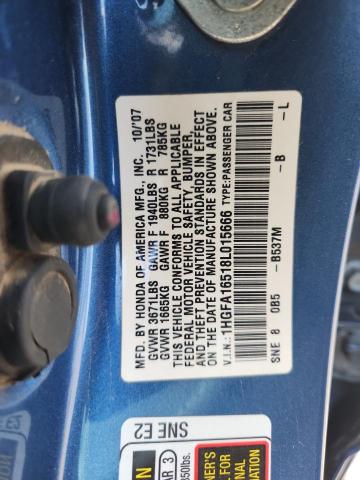 1HGFA16518L015666 - 2008 HONDA CIVIC LX Կապույտ լուսանկար 12