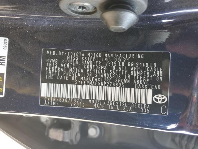 5YFEPMAE5NP276805 - 2022 TOYOTA COROLLA LE ლურჯი ფოტო 12