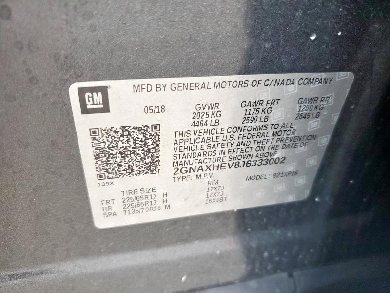 2GNAXHEV8J6333002 - 2018 CHEVROLET EQUINOX LS BLACK photo 12