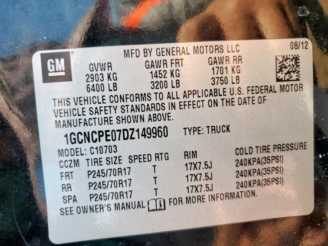 1GCNCPE07DZ149960 - 2013 CHEVROLET SILVERADO C1500 შავი ფოტო 13