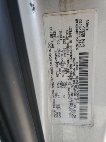 5TESN92N1YZ690490 - 2000 TOYOTA TACOMA XTRACAB PRERUNNER ვერცხლისფერი ფოტო 12