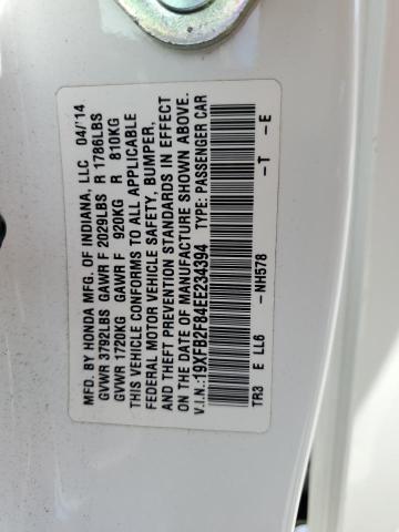 19XFB2F84EE234394 - 2014 HONDA CIVIC EX WHITE photo 12
