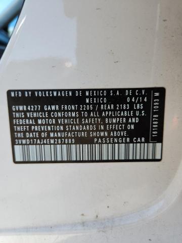 3VWD17AJ4EM287889 - 2014 VOLKSWAGEN JETTA SE WHITE photo 12