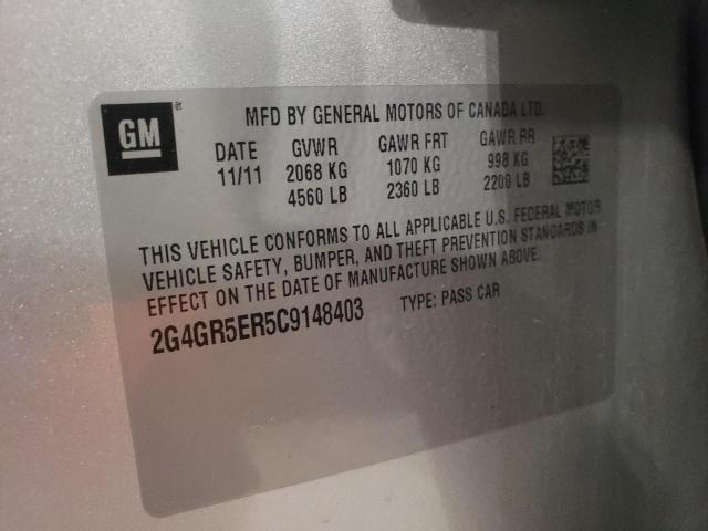 2G4GR5ER5C9148403 - 2012 BUICK REGAL SILVER photo 12