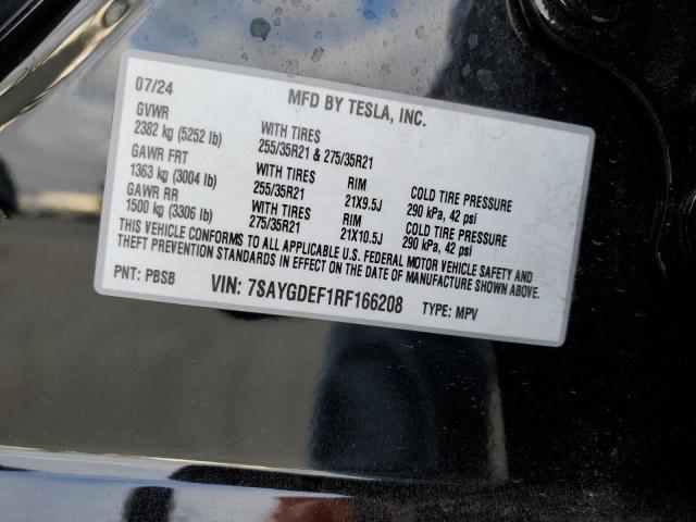 7SAYGDEF1RF166208 - 2024 TESLA MODEL Y BLACK photo 12
