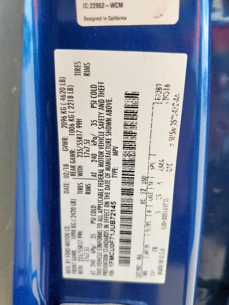 1FMCU0F71JUB72145 - 2018 FORD ESCAPE S 蓝色 照片 14