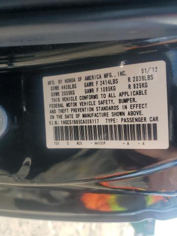 1HGCS1B85CA006117 - 2012 HONDA ACCORD EXL BLACK photo 12
