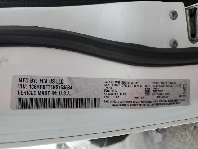 1C6RR6FT4NS153534 - 2022 RAM 1500 CLASS TRADESMAN Weiß Foto 12