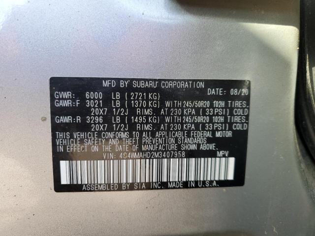 4S4WMAHD2M3407958 - 2021 SUBARU ASCENT PREMIUM SILVER photo 13