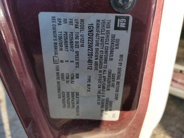 1GNDV23W27D148112 - 2007 CHEVROLET UPLANDER LS BURGUNDY photo 14