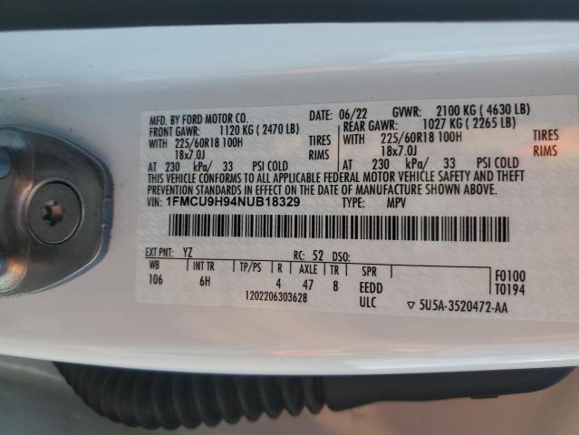 1FMCU9H94NUB18329 - 2022 FORD ESCAPE SEL 白色 照片 13